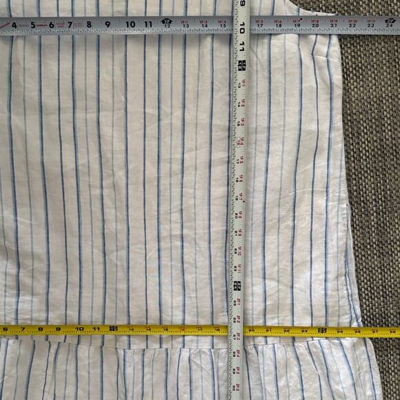 J JILL LOVE LINEN White Blue Stripe Sleeveless Dropwaist Tiered Maxi Dress XLP - Picture 6 of 7
